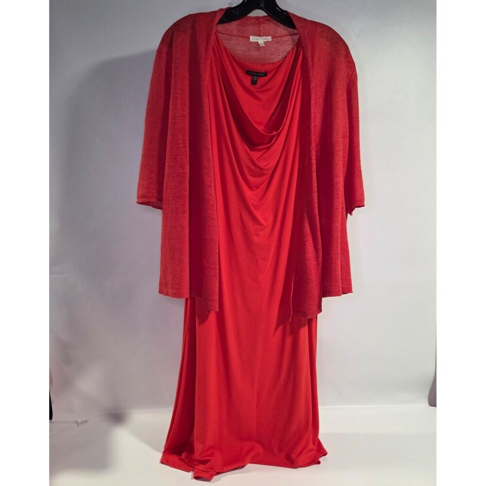 EILEEN FISHER Red Dress and Cardigan Set Large Red